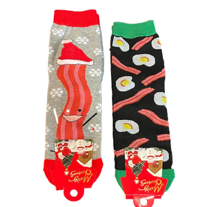 ♥️Set of Bacon and Egg Festive Socks - Red, Green, Black